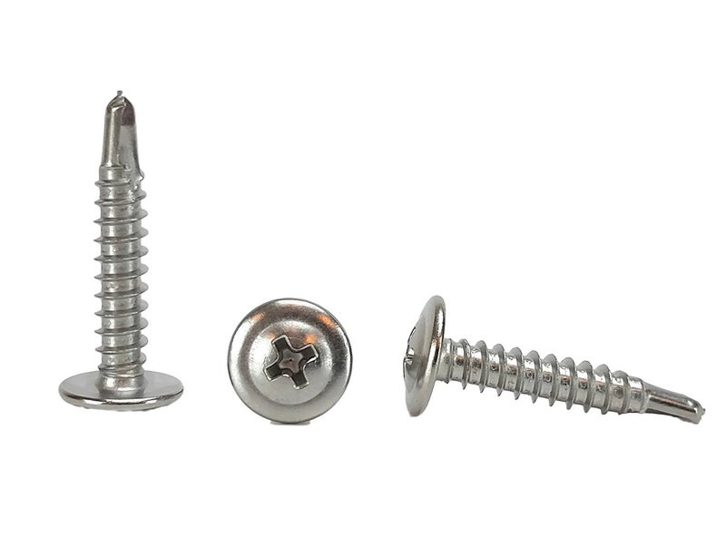 Chenango Supply 410 Stainless #10 x 3/4" Wafer Head Philips Self Drilling Sheet Metal Tek Screws, (1/2" to 1" Length in Listing), 100 Pieces, Modified Truss Head Self Driller (#10 x 3/4 Inch) - Image 1